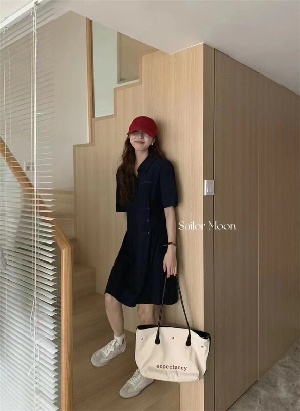 [imagine sailormoon] simple embroidery polo collar casual dress 66088\xyy
