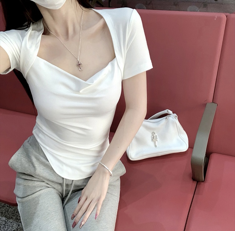[Amanda] simple and versatile U-shaped slim and pure shirt 9660\pcz