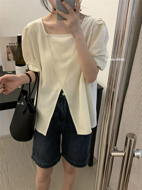 [a-bow studio] simple solid color versatile shirt 15199\zjy