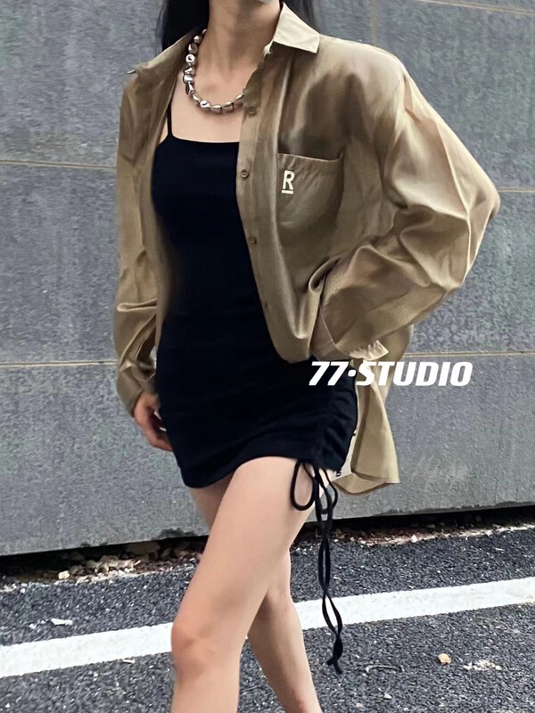[77.studio] letter printed long sleeve sunscreen shirt 0213\wtt