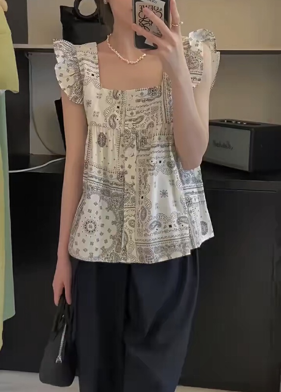 [m.zi studio] square neck printed breasted vest / sling 5891\hbx