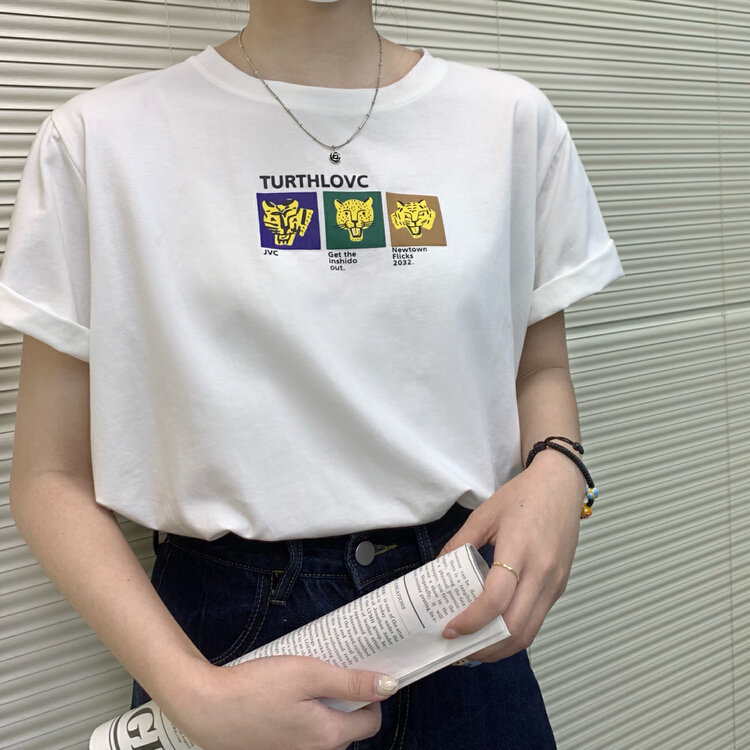 Original price 32.71! [IU nice] personalized leopard print round neck short sleeve T-shirt 2085\l