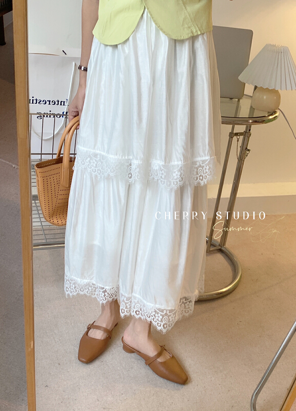 [cherry studio] Korean sweet lace patchwork Tencel cake skirt 5256\hbx