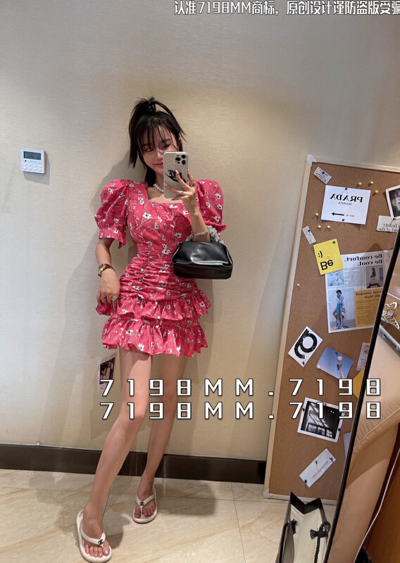[7198/k2] Korean floral pleated lace dress 22305\pcz