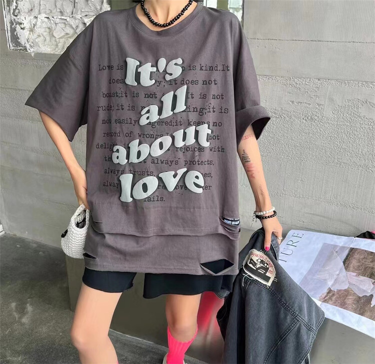 [European and American trend] letter printed comfortable short sleeve T-shirt (T-shirt only) 72298\l