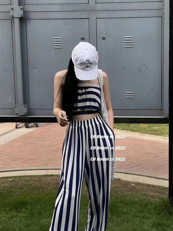[Yan Zhen] design fashion bra + striped straight casual pants set 67450\pcz