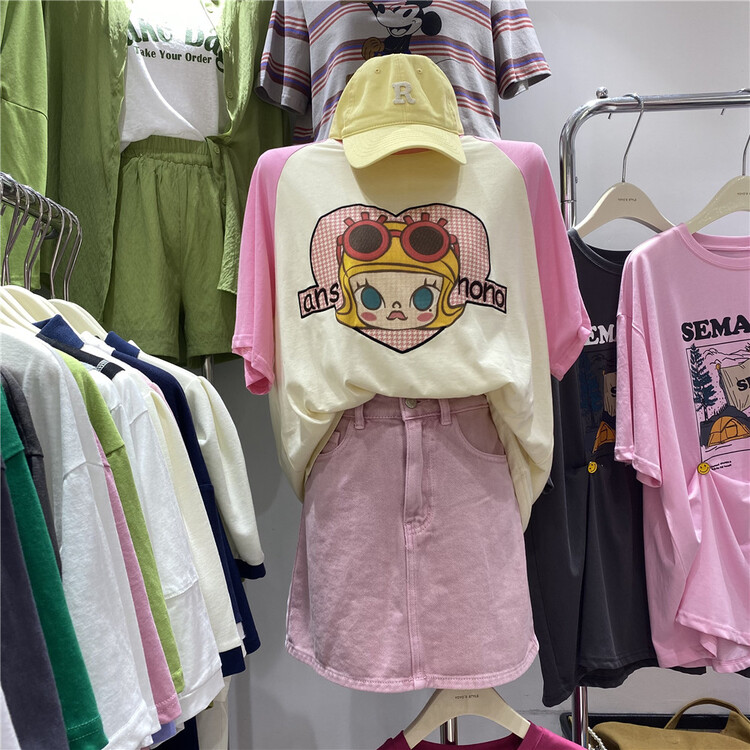 [yoyo style] bubble mat print contrast short sleeve T-shirt 8581\xyy