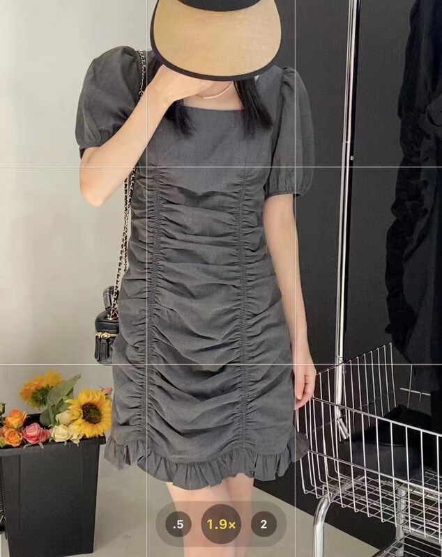 [the most] square neck thin Pleated Dress 8890\hbx