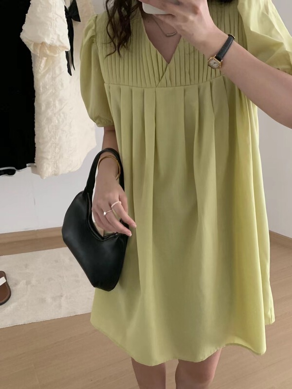 [o.lucky] V-neck temperament simple dress 1813\hbx