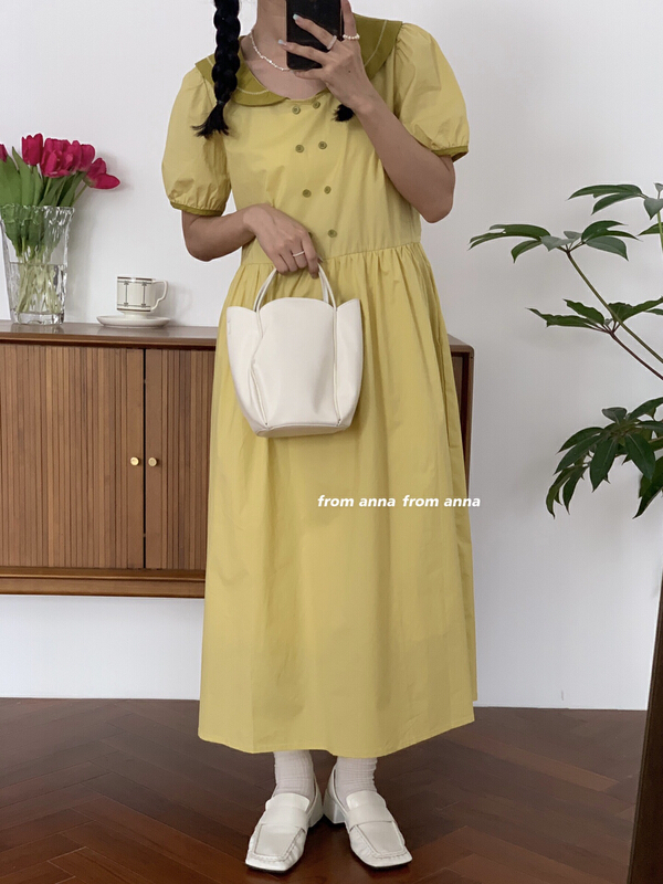[from Anna] Korean version college style Lapel embroidered dress 2165\lsw