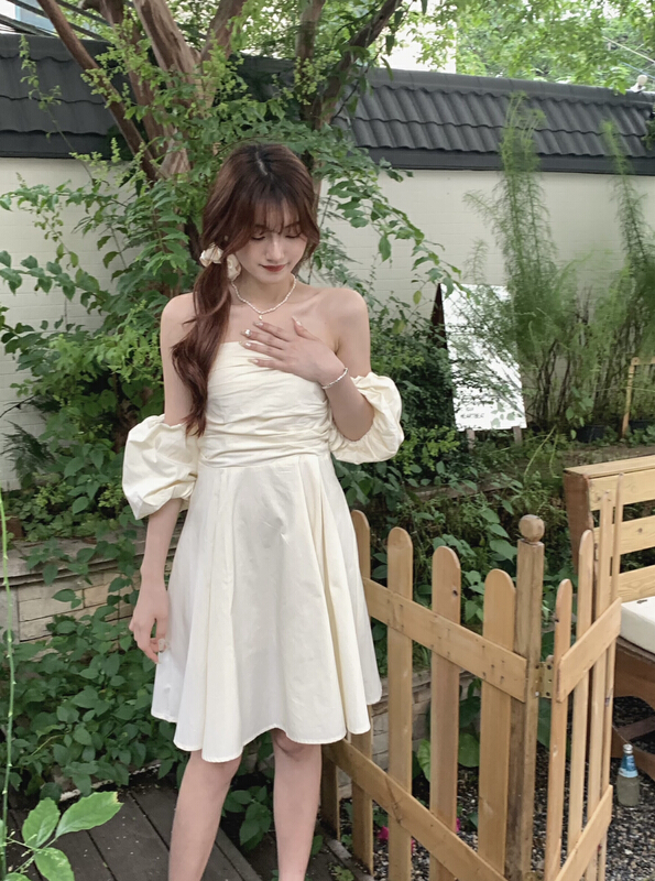 [as] bubble sleeve Strapless small fresh dress a6578\hjy