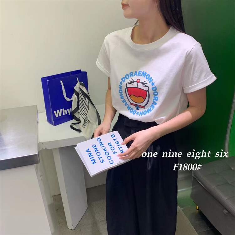 [1986] loose and versatile jingle cat print short sleeve T-shirt 1800\xyy