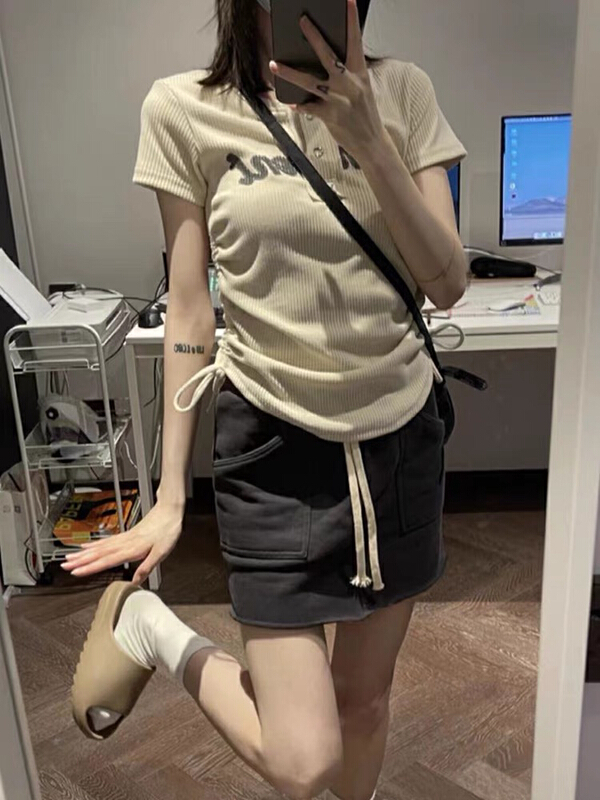 [Huaxi] letters Casual Short Sleeve T-Shirt + skirt slim skirt suit (only suit) 9213\pcz