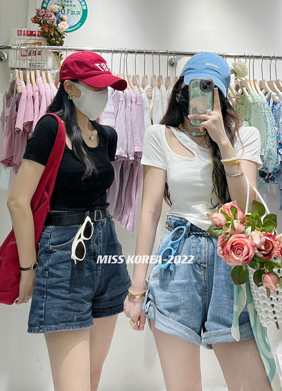 [Miss Korea] hot girls hollow out slim fitting short sleeve T-shirt 6762\hbx