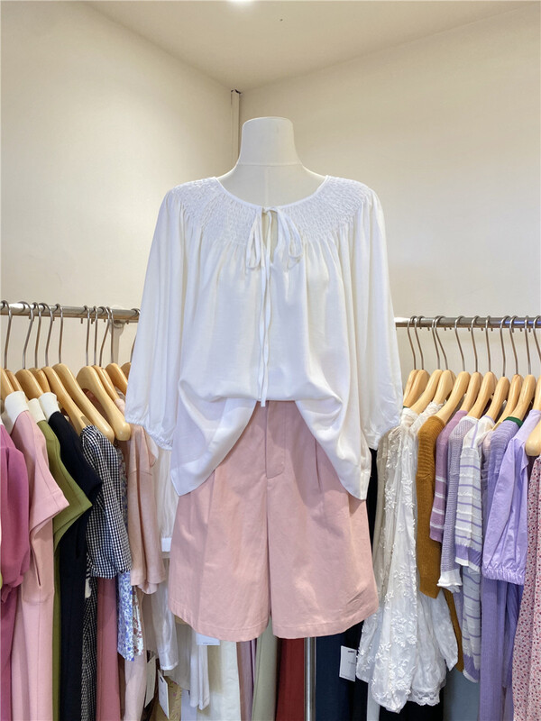 [cepar] temperament Round Neck Tie Shirt 7229\hjy