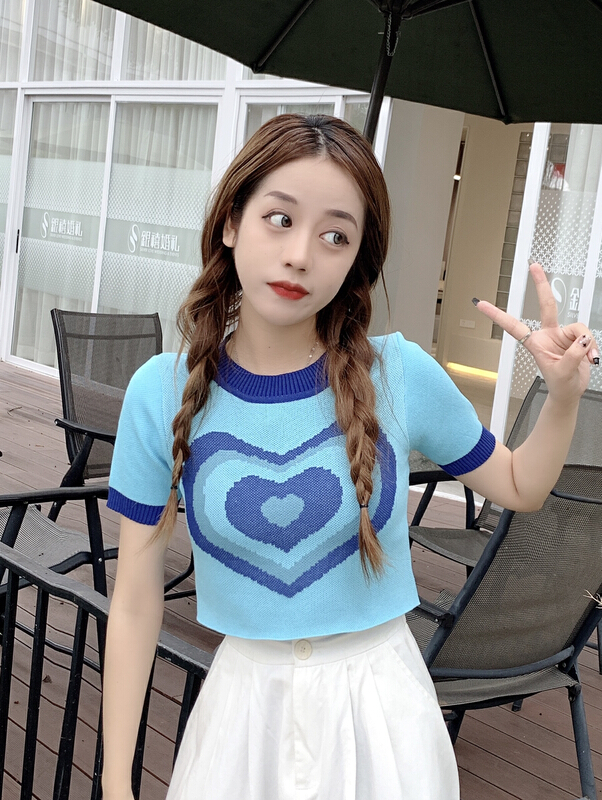 [f · P] fresh and simple love jacquard design sense of minority loose short sweater 02l42\hbx