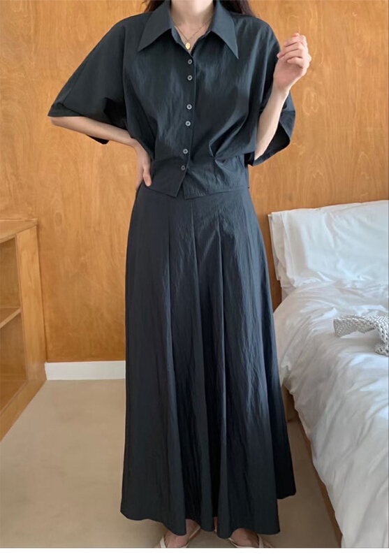 [baerman] simple Short Sleeve Shirt Top + versatile slim skirt set 8505\hbx