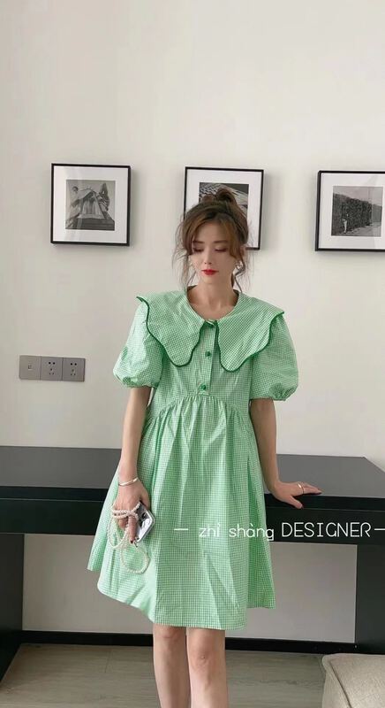 Original price 77.83! [I-D] Korean baby collar Plaid Dress ys6029\ll