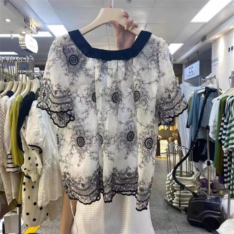 【 Susan 】 Vintage printed square neck bubble sleeve shirt ys1-19133\lsw