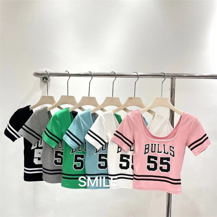 [smile] U-neck short digital print short sleeve T-shirt 2289\l