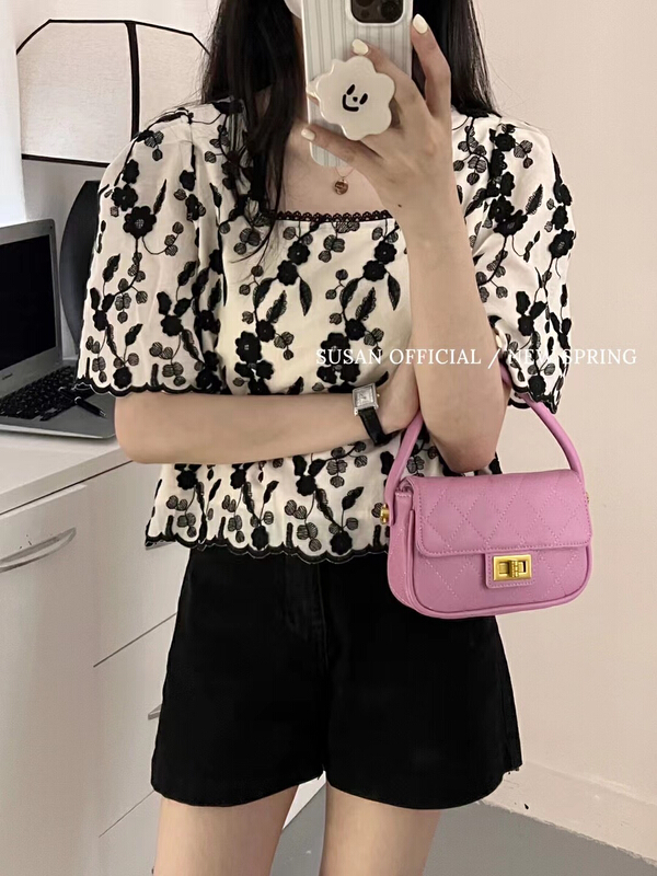 [Susan] square neck color blocking fashion shirt ys2-1903\lsw
