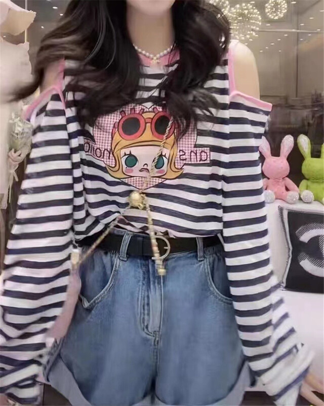 [new time /l&y home] casual simple loose 6 bubble mat printed long sleeve T-shirt 3122\xyy