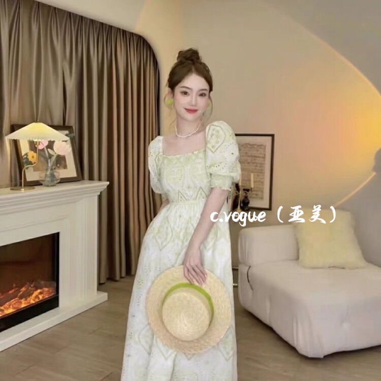 [Asian American clothing] retro custom heavy industry embroidery waist dress 3916\pcz