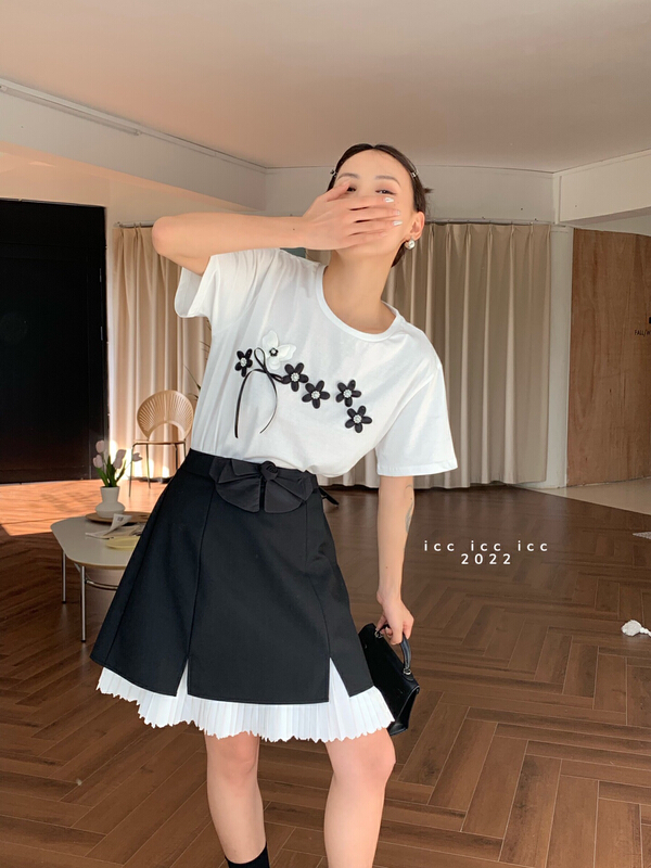 [ICC] fashion bow, A-line skirt with a sense of minority design (bow can not be removed) 8287\pcz