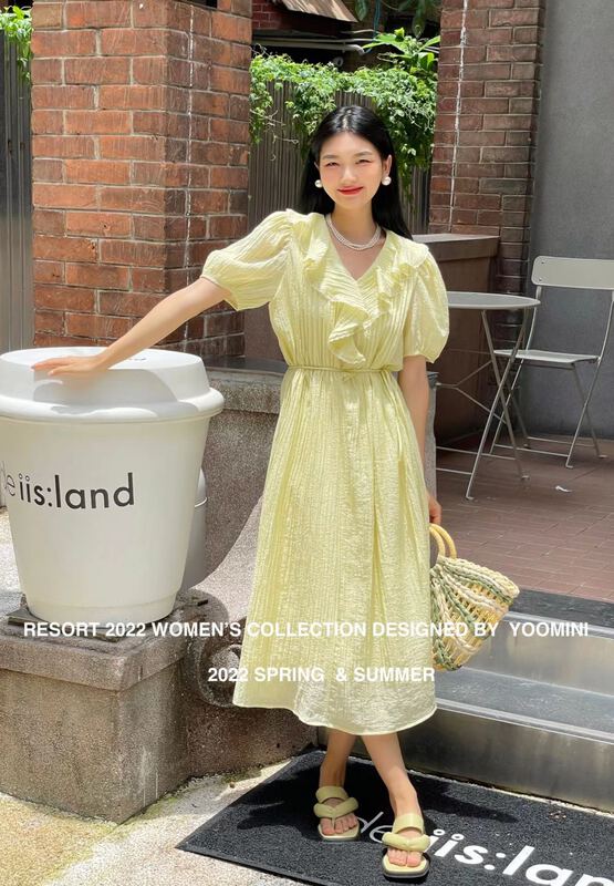 [yoomini] fresh and simple thin loose dress with lotus leaf collar (with waist rope and suspender) x12952\wpl