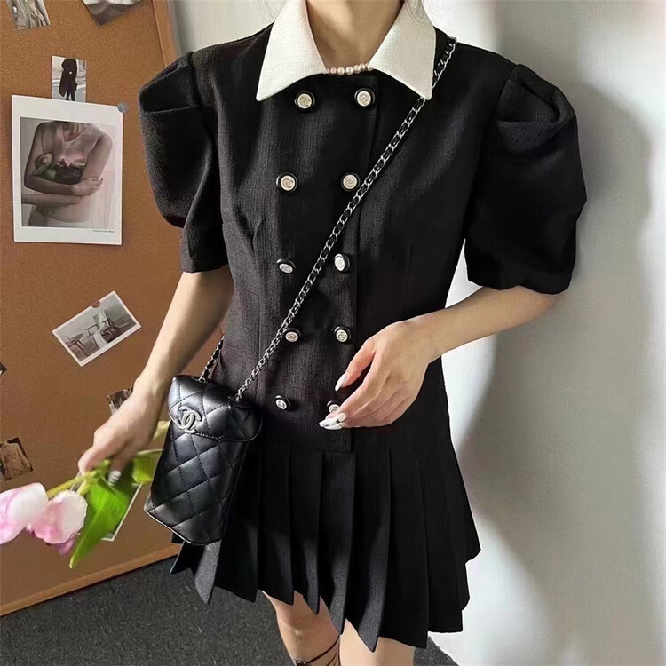 [Han C family] fashion double breasted color matching dress 9310\pcz