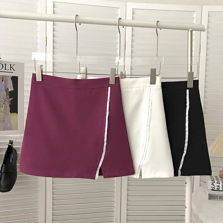 [Gangan] irregular color block high waist split A-line versatile skirt 2226\cl