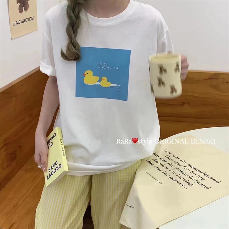 [rara] little yellow duck printed round neck Pullover Casual Short Sleeve T-shirt 19250-9\lsl