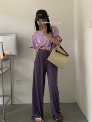 [B plus] cool and comfortable vertical high jelly casual pants 22-9504-2\hbx