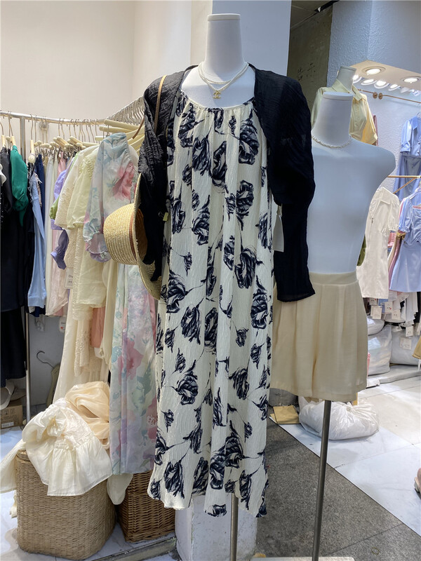 [multi gold] Korean style simple sunscreen shirt + loose print dress set 6169\hjy