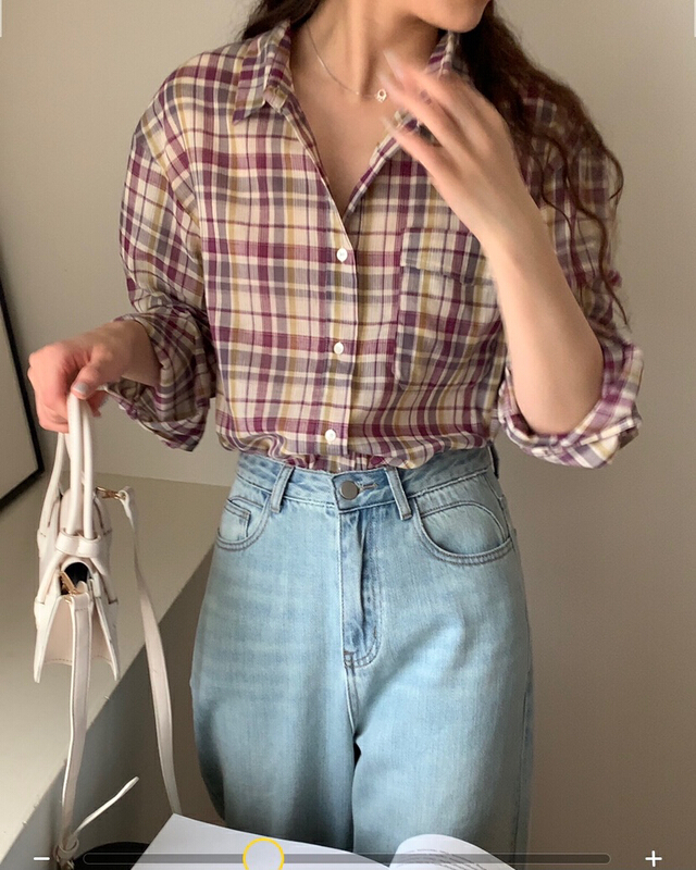 【 bluepops 】 Vintage Plaid casual shirt a2425\zxl