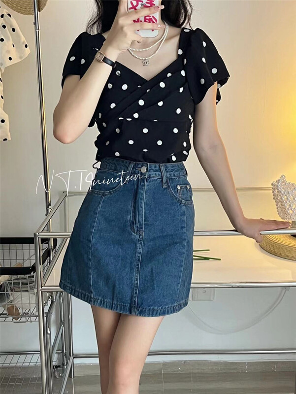[19.nineteen] wave dot slim comfortable shirt 5106\ll