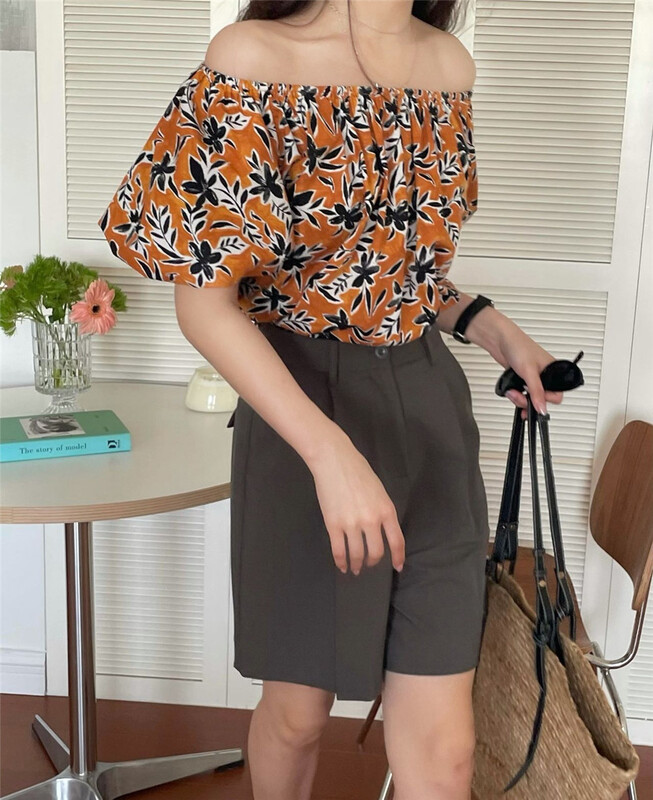 [bluepops] one shoulder floral shirt a2408\zxl
