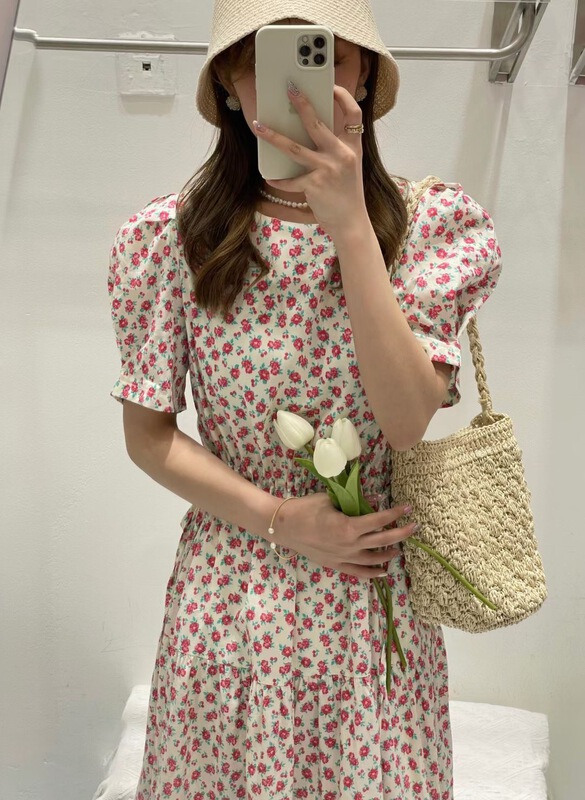 [ya.mei] round neck floral idyllic dress 8580\ll