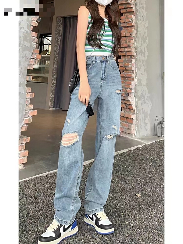 [x2 Vance feather] original high waist, hole and floor dragging jeans 6139\wtt