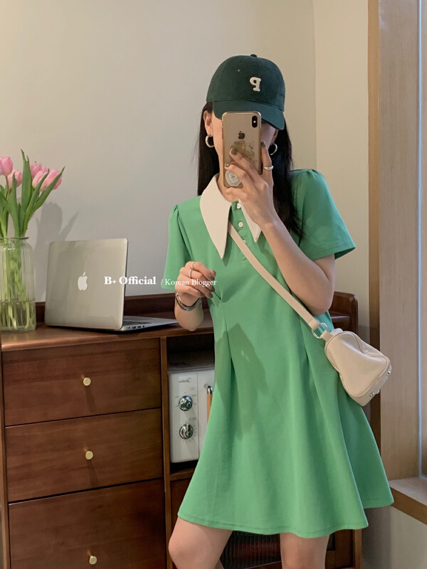 New year in early spring! [B plus] Korean trim waist contrast dress 22-3326-2\hbx