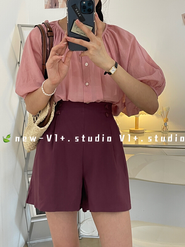 [vi+] Korean fashion back elastic waist casual shorts 2699\lsw