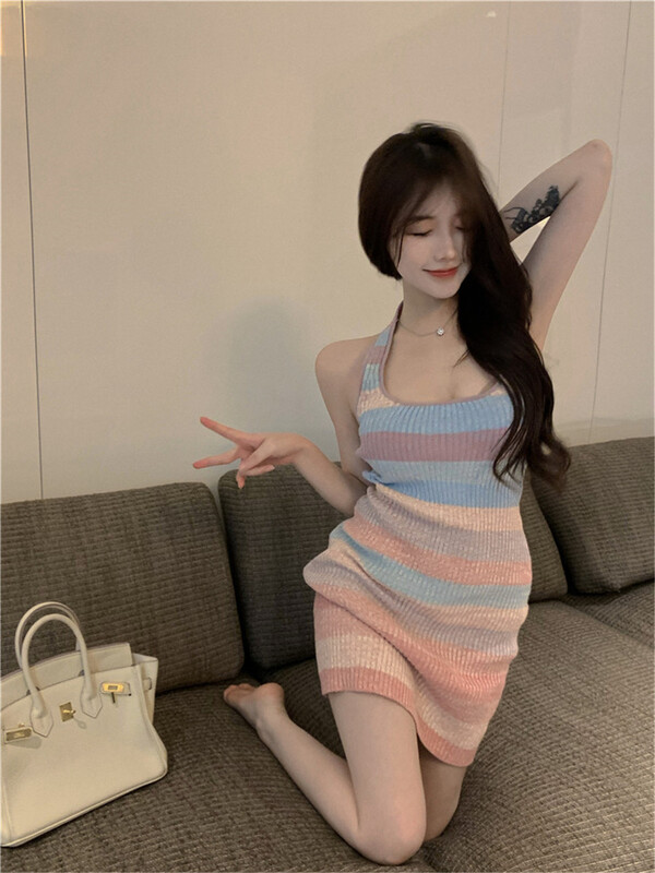 [d.ffstudio] Halter Pullover color contrast dress ys1-1132\wtt
