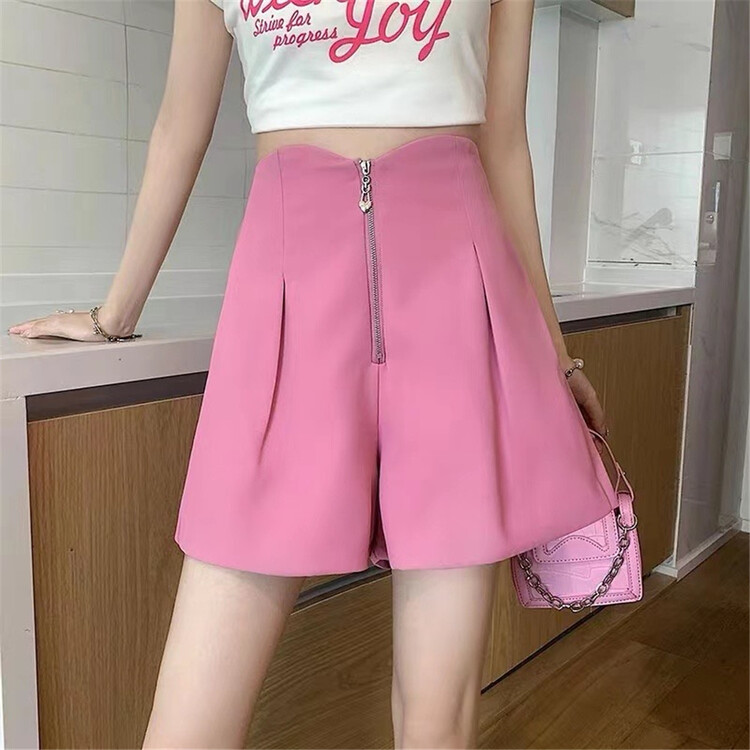 [t+] Korean high waist A-shaped wide leg zipper casual shorts 673\ll