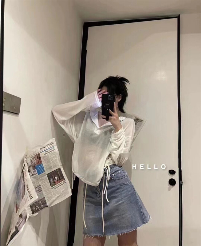 [Hello] hooded short versatile clear color sunscreen shirt 779\wtt