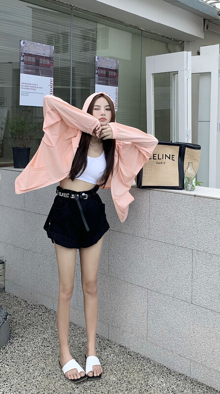 [qixuaner] summer essential drawstring zipper sunscreen shirt 2701\lsw