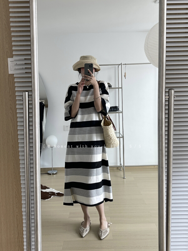 [event with you] stripe contrast design loose Casual Short Sleeve Dress t0686-j\lsw