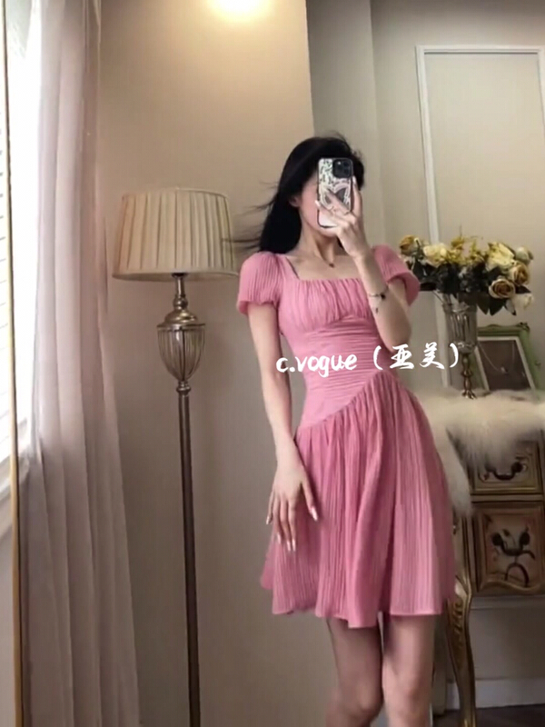 [c.vogue] square neck bubble sleeve zipper dress ys1-3923\pcz