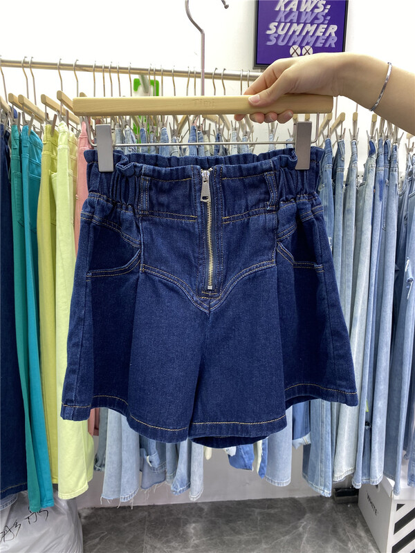 [TIMI] elastic waist zipper skinny denim shorts ys1-1825\lsw