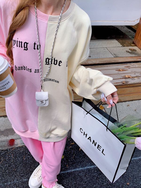 [love] color blocking autumn Korean loose Terry patchwork contrast letter printed sweater 5080\wtt