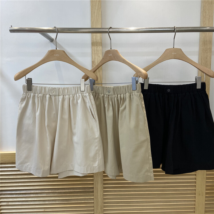 [xhm] elastic waist clean color versatile casual shorts 2078\zjy